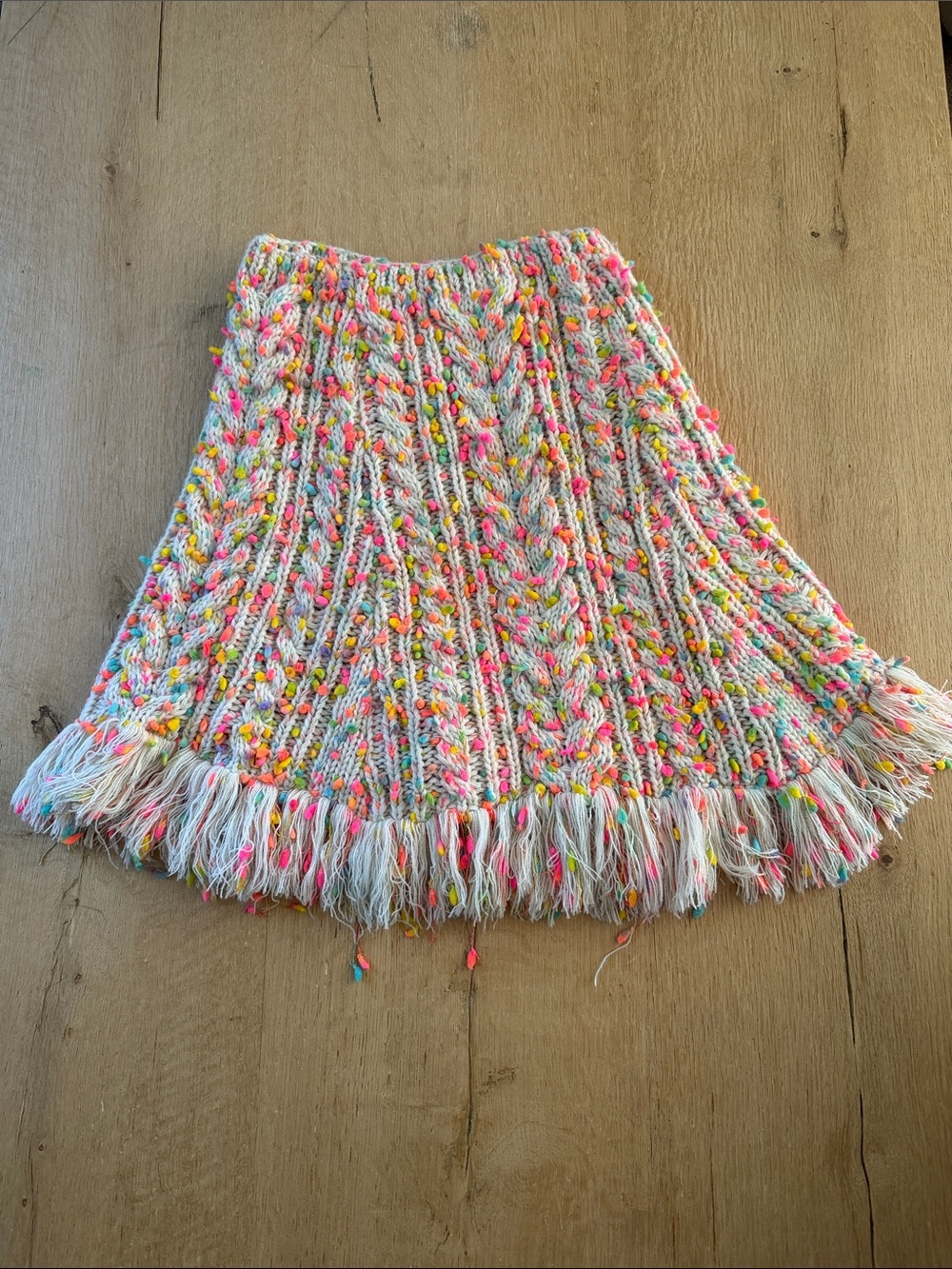 Betsey Johnson Ivory Knit Fringe Skirt with Neon Accents